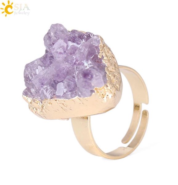 csja 2018 amethyst purple quartz ring irregular natural gemstone crystal druse jewellery for women no finger size limited gold jew9048677, Golden;silver
csja 2018 amethyst purple quartz ring irregular natural gemstone crystal druse jewellery for women no finger size limited gold jew9048677, Golden;silver