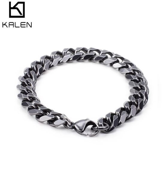 retro 316 stainless steel brushed link chain bracelets for men biker matte hand chain wrist wrap bracelets jewelry3287753, Black