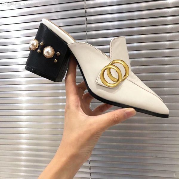 women slippers sandals shoes classic designer soft cowhide leather thick heels metal beach lazy baotou pearl high heeled woman shoe us4-us11, Black
women slippers sandals shoes classic designer soft cowhide leather thick heels metal beach lazy baotou pearl high heeled woman shoe us4-us11, Black
