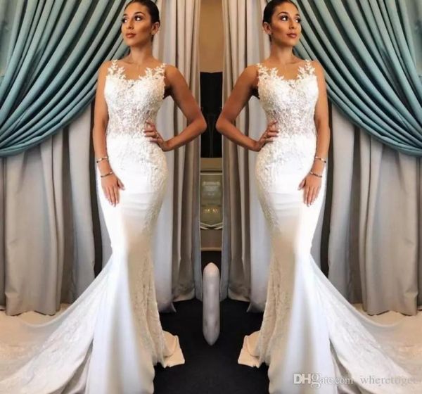 elegant mermaid wedding dresses sheer jewel neck satin appliques sleeveless sweep train lace wedding dress custom made country bri5037240, White
elegant mermaid wedding dresses sheer jewel neck satin appliques sleeveless sweep train lace wedding dress custom made country bri5037240, White
