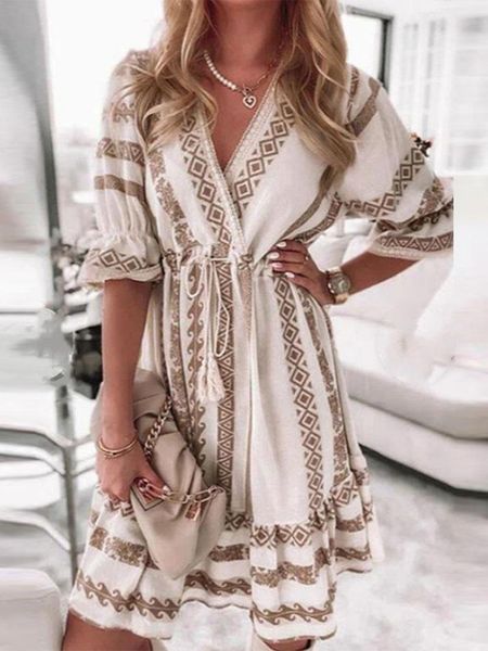 dresses women summer 3/4 petal sleeve beach dress elegant rhombus print loose party dresses v neck tassel laceup mini casual dress, Black;gray
dresses women summer 3/4 petal sleeve beach dress elegant rhombus print loose party dresses v neck tassel laceup mini casual dress, Black;gray