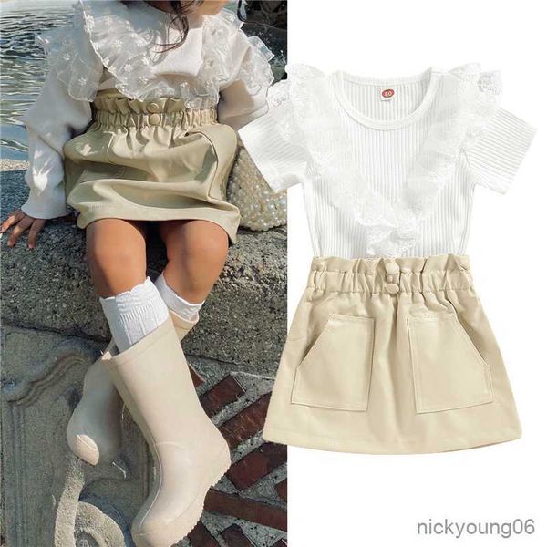 clothing sets baby girls children's suit ruffle short-sleeved t-shirt leather skirt clothes outfit, White
clothing sets baby girls children's suit ruffle short-sleeved t-shirt leather skirt clothes outfit, White