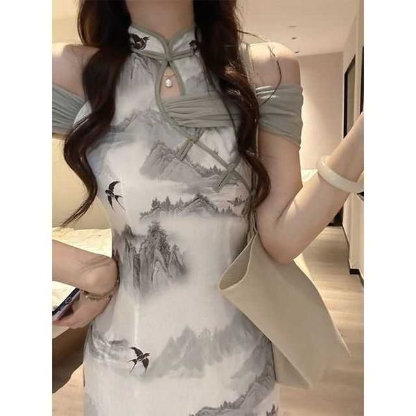 chinese summer traditional printed cheongsam dress women girls retro qipao bodycon short bandage vintage fashion midi dress, Black;gray
chinese summer traditional printed cheongsam dress women girls retro qipao bodycon short bandage vintage fashion midi dress, Black;gray