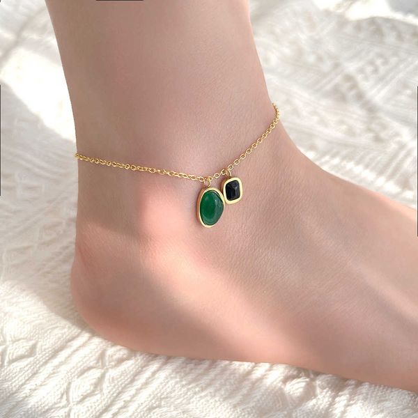 

anklets trendy jewelry female anklets barefoot stainless steel chain artificial agate sandals foot leg anklets on foot ankle bracelets aa230, Red;blue