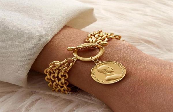 link chain gold color charm bracelets for women men metal portrait coin alloy fashion jewelry pulseira7931203, Black
link chain gold color charm bracelets for women men metal portrait coin alloy fashion jewelry pulseira7931203, Black