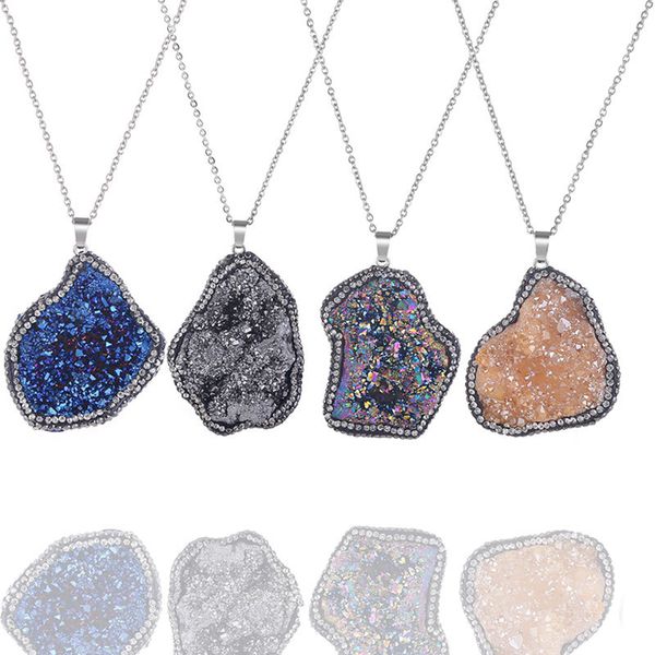 irregular crystal cluster pendant diy necklace with diamonds colorful natural stone accessories, Silver
irregular crystal cluster pendant diy necklace with diamonds colorful natural stone accessories, Silver