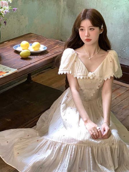 france vintage elegant embroidery princess dress women lace ruffles evening party dress casual summer floral beach fairy dress, Black;gray
france vintage elegant embroidery princess dress women lace ruffles evening party dress casual summer floral beach fairy dress, Black;gray