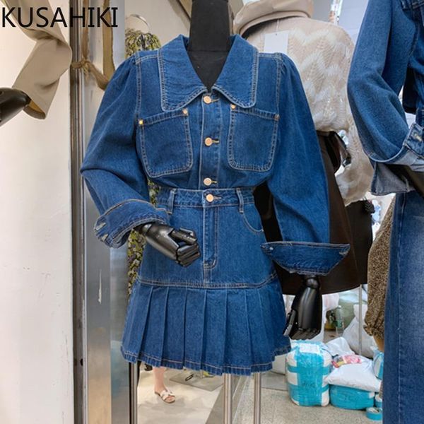 dress kusahiki women two pieces demin sets 2022 spring new turndown collar long sleeve blouse + high waist mini pleated skirt, White
dress kusahiki women two pieces demin sets 2022 spring new turndown collar long sleeve blouse + high waist mini pleated skirt, White