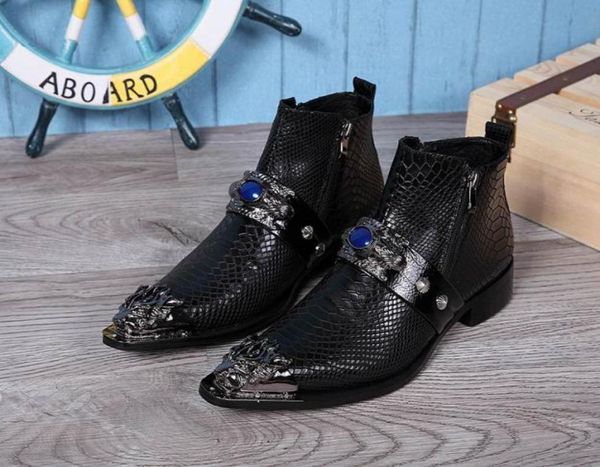 men black high leather shoes fashion metal charm pointed toe short ankle boot python pattern personalized martin boot8622563
men black high leather shoes fashion metal charm pointed toe short ankle boot python pattern personalized martin boot8622563