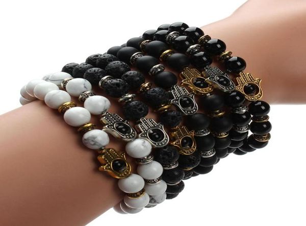 wholedrop 8mm natural black lava energy stone beads bracelet gold hamsa hand charm bracelet yoga mala bracelets f1727257, Golden;silver
wholedrop 8mm natural black lava energy stone beads bracelet gold hamsa hand charm bracelet yoga mala bracelets f1727257, Golden;silver