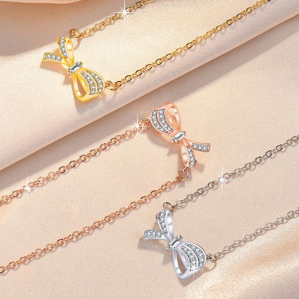 luxury bowknot pendant necklace sets 3 colors women fashion neckaces jewelry, Silver 
luxury bowknot pendant necklace sets 3 colors women fashion neckaces jewelry, Silver