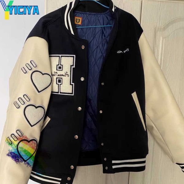 yiciya baseball jacket men women 1 leather sleeve patchwork embroidery coat, Black;brown
yiciya baseball jacket men women 1 leather sleeve patchwork embroidery coat, Black;brown