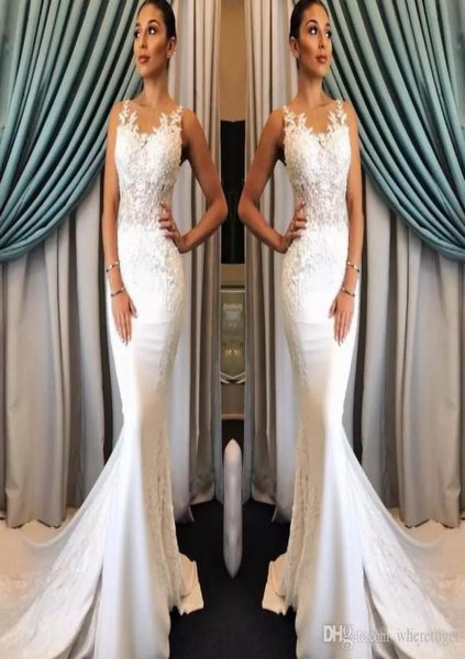 elegant mermaid wedding dresses sheer jewel neck satin appliques sleeveless sweep train lace wedding dress custom made country bri2446710, White
elegant mermaid wedding dresses sheer jewel neck satin appliques sleeveless sweep train lace wedding dress custom made country bri2446710, White
