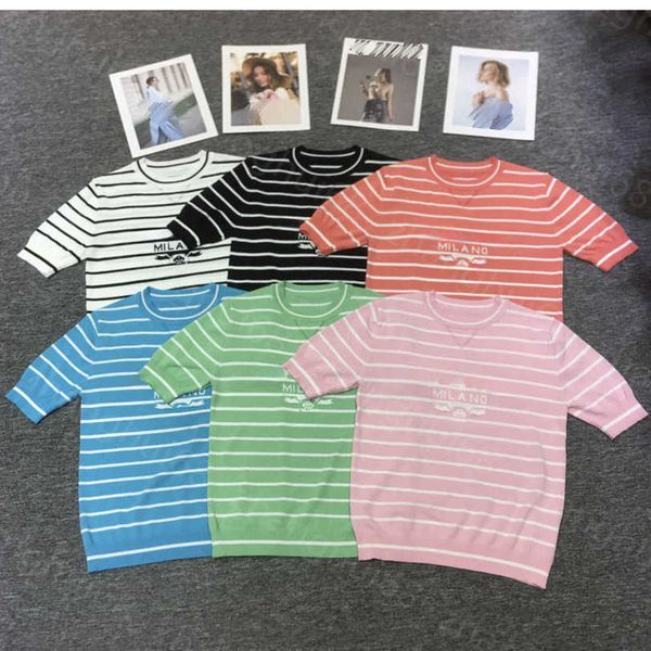 23ss womens designer clothing womens knits round neck striped stitching monogram logo jacquard short sleeve knitting womens clothes a1, White
23ss womens designer clothing womens knits round neck striped stitching monogram logo jacquard short sleeve knitting womens clothes a1, White