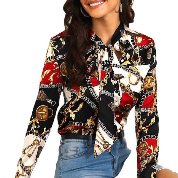 womens shirt tied neck chain print casual shirt long sleeve blouse asian size s-2xl, White
womens shirt tied neck chain print casual shirt long sleeve blouse asian size s-2xl, White