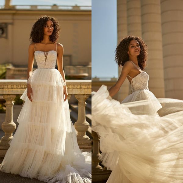 2023 beach tulle ruffles wedding dresses spaghetti neck beading sleeveless bridal gown sweep train robe de mariee, White
2023 beach tulle ruffles wedding dresses spaghetti neck beading sleeveless bridal gown sweep train robe de mariee, White