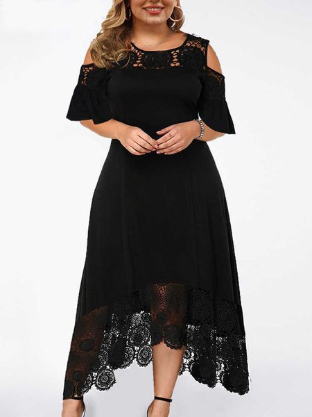 2023 fashion women summer cold shoulder short sleeve lace patchwork elegant party dress maxi plus size clothing, Black
2023 fashion women summer cold shoulder short sleeve lace patchwork elegant party dress maxi plus size clothing, Black