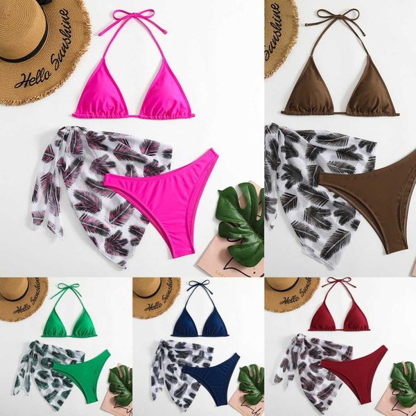new solid neck lace up printed mesh skirt swimwear women's three piece beach bikini swimwear, White;black
new solid neck lace up printed mesh skirt swimwear women's three piece beach bikini swimwear, White;black