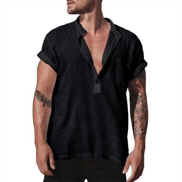 mens summer linen loose standing neck solid pocket short sleeve shirt 4k7k0, White;black
mens summer linen loose standing neck solid pocket short sleeve shirt 4k7k0, White;black