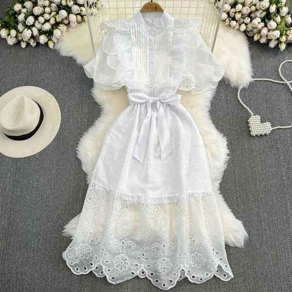 luxury and luxurious style stand up collar pleated lantern sleeve hollowed out ruffle edge lace up waist slim a-line dress, Black;gray
luxury and luxurious style stand up collar pleated lantern sleeve hollowed out ruffle edge lace up waist slim a-line dress, Black;gray