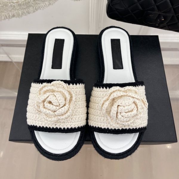 2023 interlocking c slippers womens rope braided camellia slides sandals cashmere woven knit flower straw mules lambskin platform flip flops, Black
2023 interlocking c slippers womens rope braided camellia slides sandals cashmere woven knit flower straw mules lambskin platform flip flops, Black