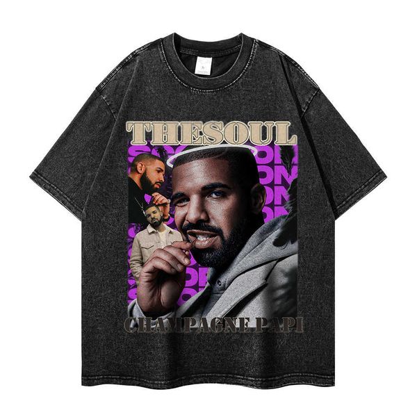 hip hop rap singer tshirt same style poster wash old tshirt loose size male s, White;black