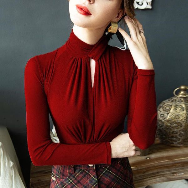t-shirt black stretch mesh 2022 spring and autumn cross knot bottoming shirt with longsleeved half turtleneck tshirt, White
t-shirt black stretch mesh 2022 spring and autumn cross knot bottoming shirt with longsleeved half turtleneck tshirt, White