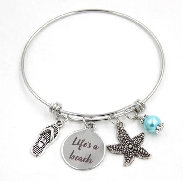 new arrival stainless steel jewelry expandable bangle bracelet lifes a beach bracelet flip flop starfish charm bracelets women gif7022030, Golden;silver
new arrival stainless steel jewelry expandable bangle bracelet lifes a beach bracelet flip flop starfish charm bracelets women gif7022030, Golden;silver