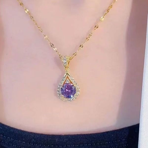 18. k yellow purple crystal droplet pendant necklace women's new style charm pendant birthday gift, Silver
18. k yellow purple crystal droplet pendant necklace women's new style charm pendant birthday gift, Silver