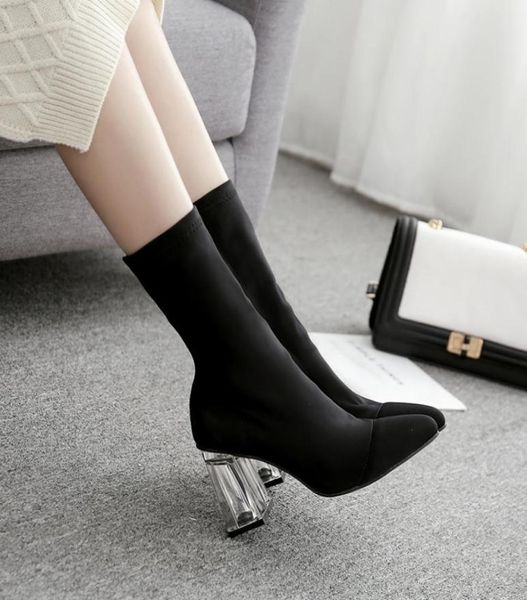 fashion ankle sock boots chunky high heels transparent crystal heel pointed toe women pumps elastic woman boots4039167, Black
fashion ankle sock boots chunky high heels transparent crystal heel pointed toe women pumps elastic woman boots4039167, Black