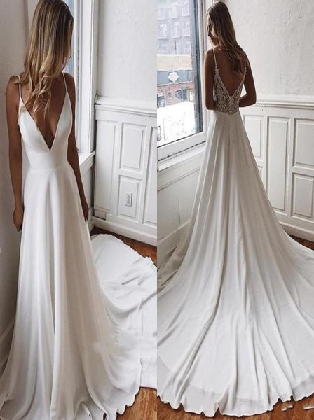 simple designed satin a line wedding dresses v cut low back spaghetti strap appliques long train bridal summer robe de mariee3870222, White
simple designed satin a line wedding dresses v cut low back spaghetti strap appliques long train bridal summer robe de mariee3870222, White