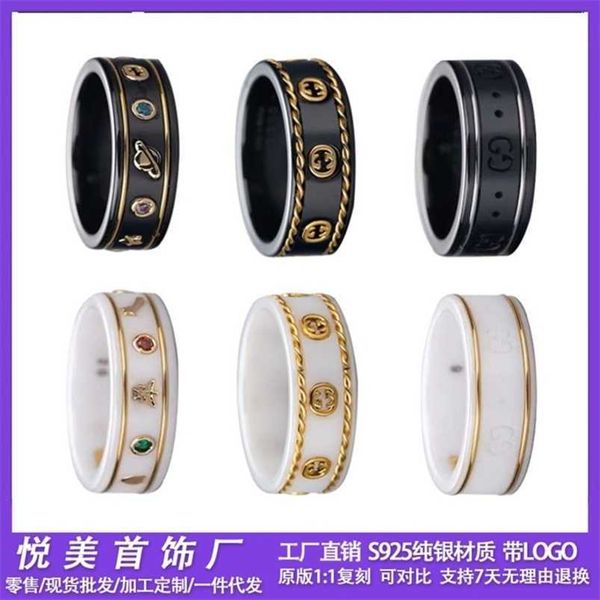 2023 new designer jewelry bracelet necklace ring chaopai sterling ancient black white ceramic ring 18k bee planet couple male female, Silver
2023 new designer jewelry bracelet necklace ring chaopai sterling ancient black white ceramic ring 18k bee planet couple male female, Silver