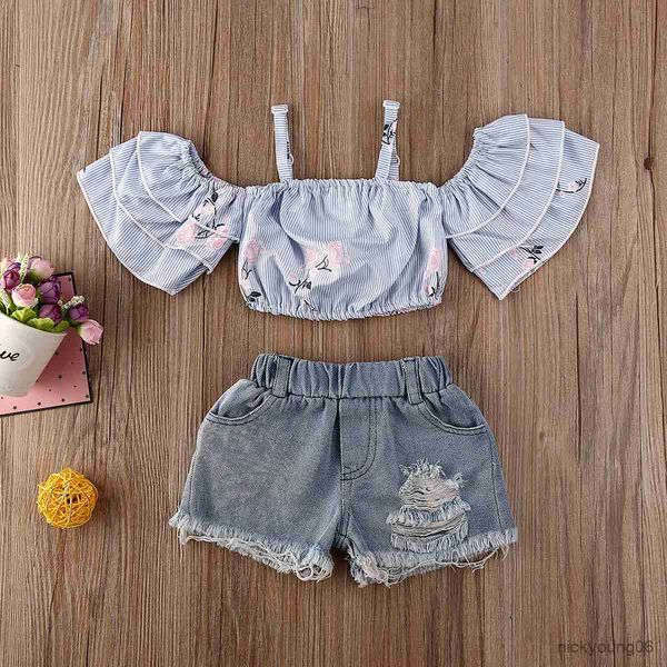 clothing sets baby girls summer clothes set shoulder floral ruffle crop ripped denim shorts kids 2pcs casual outfits, White
clothing sets baby girls summer clothes set shoulder floral ruffle crop ripped denim shorts kids 2pcs casual outfits, White
