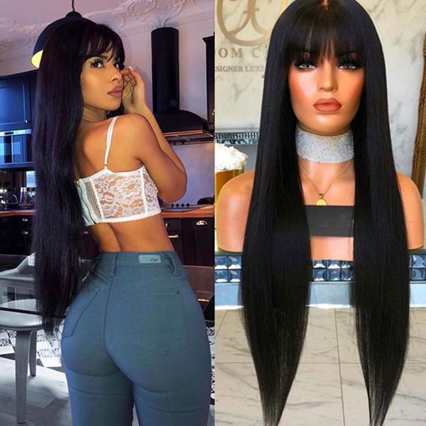180% 250% density full machine made wig with bangs 30 inch long silky straight brazilian virgin human hair wigs for black women, Black;brown
180% 250% density full machine made wig with bangs 30 inch long silky straight brazilian virgin human hair wigs for black women, Black;brown