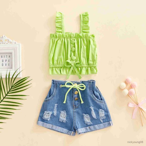 clothing sets girl set solid color sleeveless pleated tank denim elastic ripped shorts kid summer clothes, White
clothing sets girl set solid color sleeveless pleated tank denim elastic ripped shorts kid summer clothes, White