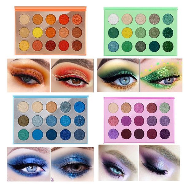 15 color matte glitter eyeshadow palette bright pigmented green orange eyeshadows pallete accept logo printing
15 color matte glitter eyeshadow palette bright pigmented green orange eyeshadows pallete accept logo printing