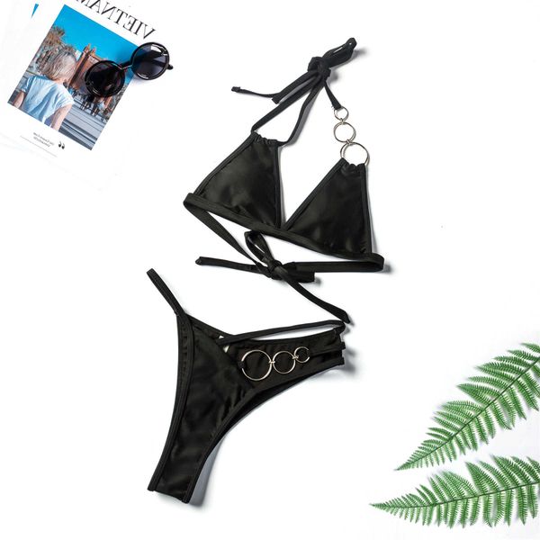 year new solid color tight swimwear fashion split high elastic swimwear slim fit bikini, White;black
year new solid color tight swimwear fashion split high elastic swimwear slim fit bikini, White;black