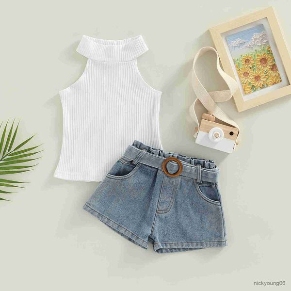 clothing sets baby kids girls set ribbed sleeveless high neck vest with denim shorts and waist belt summer children outfit, White
clothing sets baby kids girls set ribbed sleeveless high neck vest with denim shorts and waist belt summer children outfit, White