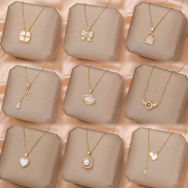 luxury stainless steel 18k clover necklace gold diamond butterfly fashion star moon pendant women's clavicle chain jewelry, Silver
luxury stainless steel 18k clover necklace gold diamond butterfly fashion star moon pendant women's clavicle chain jewelry, Silver