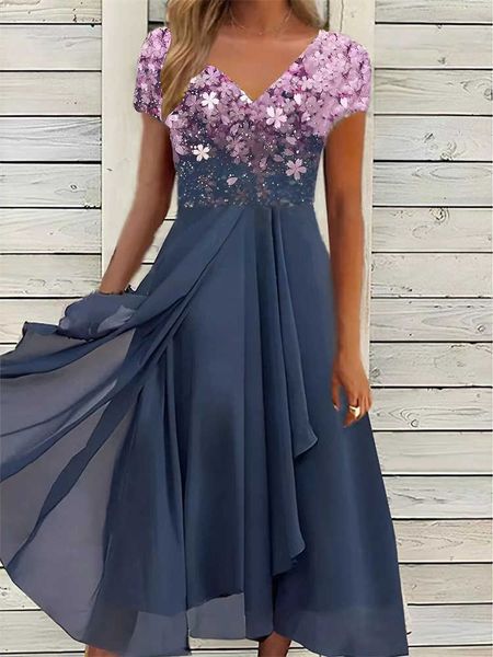 elegant summer dress for women new floral chiffon patchwork v neck short sleeve midi dresses a line casual dress, Black;gray
elegant summer dress for women new floral chiffon patchwork v neck short sleeve midi dresses a line casual dress, Black;gray
