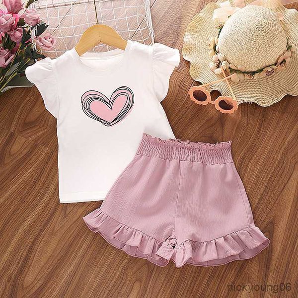clothing sets 4-7year kid girl summer love heart print short sleeve t-shirt and ruffle decoration pink shorts 2pcs, White
clothing sets 4-7year kid girl summer love heart print short sleeve t-shirt and ruffle decoration pink shorts 2pcs, White