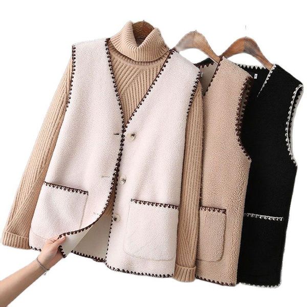 vests fashion lamb plush waistcoat women's vest jacket 2022 new spring autumn korean loose imitate fur one piece waistcoat outerwear, Black;white
vests fashion lamb plush waistcoat women's vest jacket 2022 new spring autumn korean loose imitate fur one piece waistcoat outerwear, Black;white