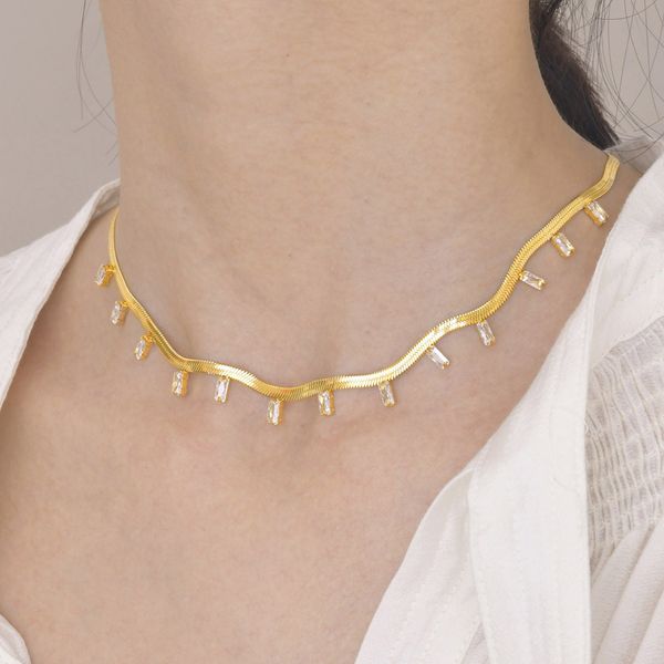women's necklace personalized and trendy stainless steel flat thin snake chain necklace inlay cubic zirconia jewelry gift yw02nc-991, Golden;silver
women's necklace personalized and trendy stainless steel flat thin snake chain necklace inlay cubic zirconia jewelry gift yw02nc-991, Golden;silver