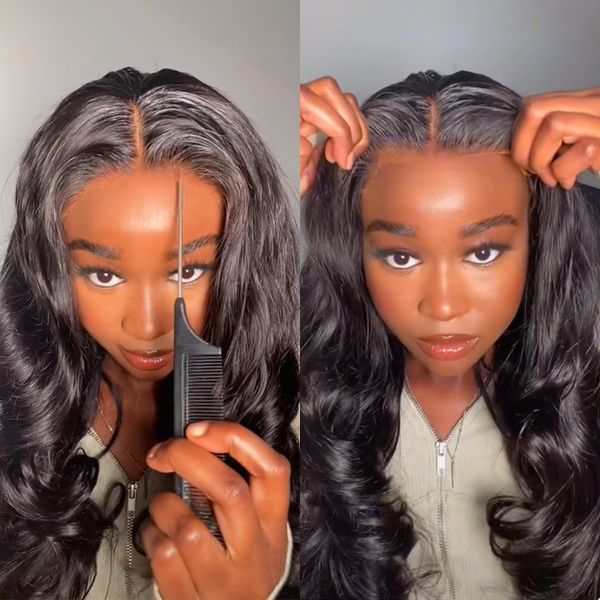 glueless ready to wear body wave lace front wig human hair pre cut hd transparent 4x4 closure wig, Black;brown
glueless ready to wear body wave lace front wig human hair pre cut hd transparent 4x4 closure wig, Black;brown
