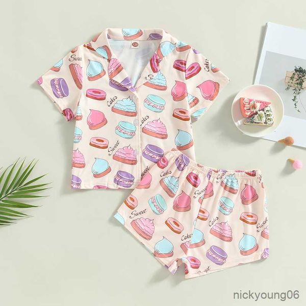 clothing sets kid girls pajamas short sleeve lapel neck buttons doughnut printed and casual pants children, White
clothing sets kid girls pajamas short sleeve lapel neck buttons doughnut printed and casual pants children, White