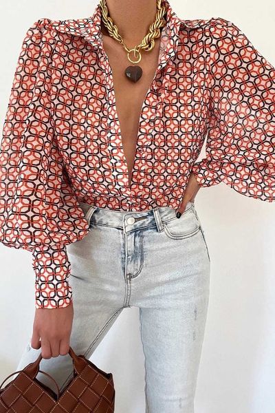 elegant ootn female casual vintage office ladies clothing single breasted lantern sleeve blouses spring print women's shirt tfq, White
elegant ootn female casual vintage office ladies clothing single breasted lantern sleeve blouses spring print women's shirt tfq, White