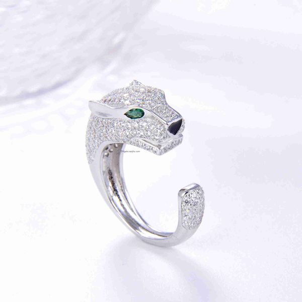 designer luxury cait brand tier green eye leopard head full body s925 silver ring