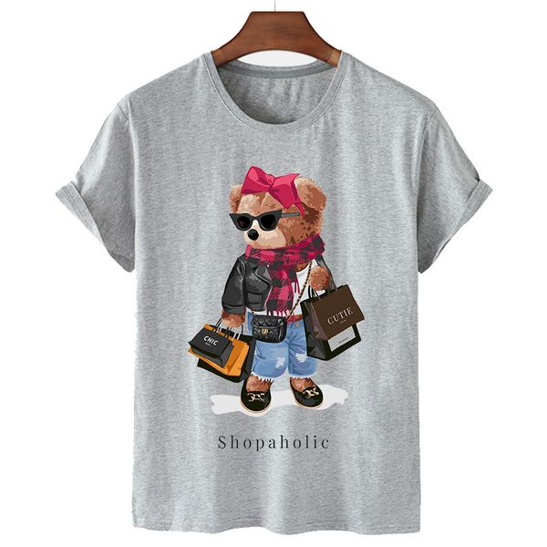women's polos women shopaholic bear graphic tshirt oversized short clothing cotton quality with print 32a55, White
women's polos women shopaholic bear graphic tshirt oversized short clothing cotton quality with print 32a55, White