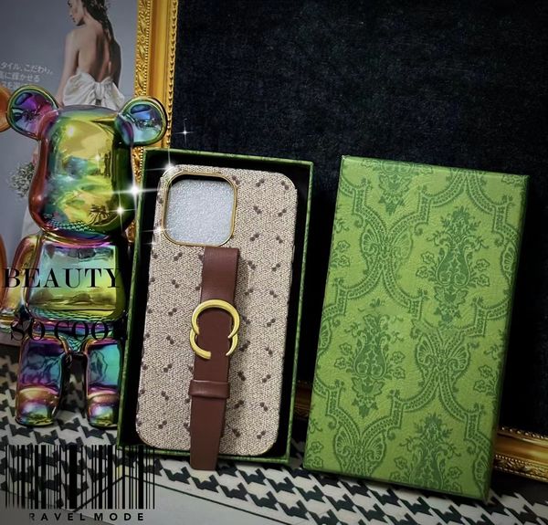 Image of Beautiful 2G Leather Strap Phone Case for iPhone 15 14 13 12 11 Pro Max Hi Quality 18 17 16 15pro 14pro 13pro 12pro Purse Luxury Cases with Logo Box Packing