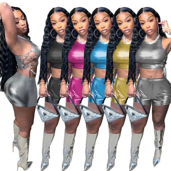 designer summer tracksuits women gilded shiny solid strap hollow out crop and shorts two piece set 5 colors, Gray
designer summer tracksuits women gilded shiny solid strap hollow out crop and shorts two piece set 5 colors, Gray